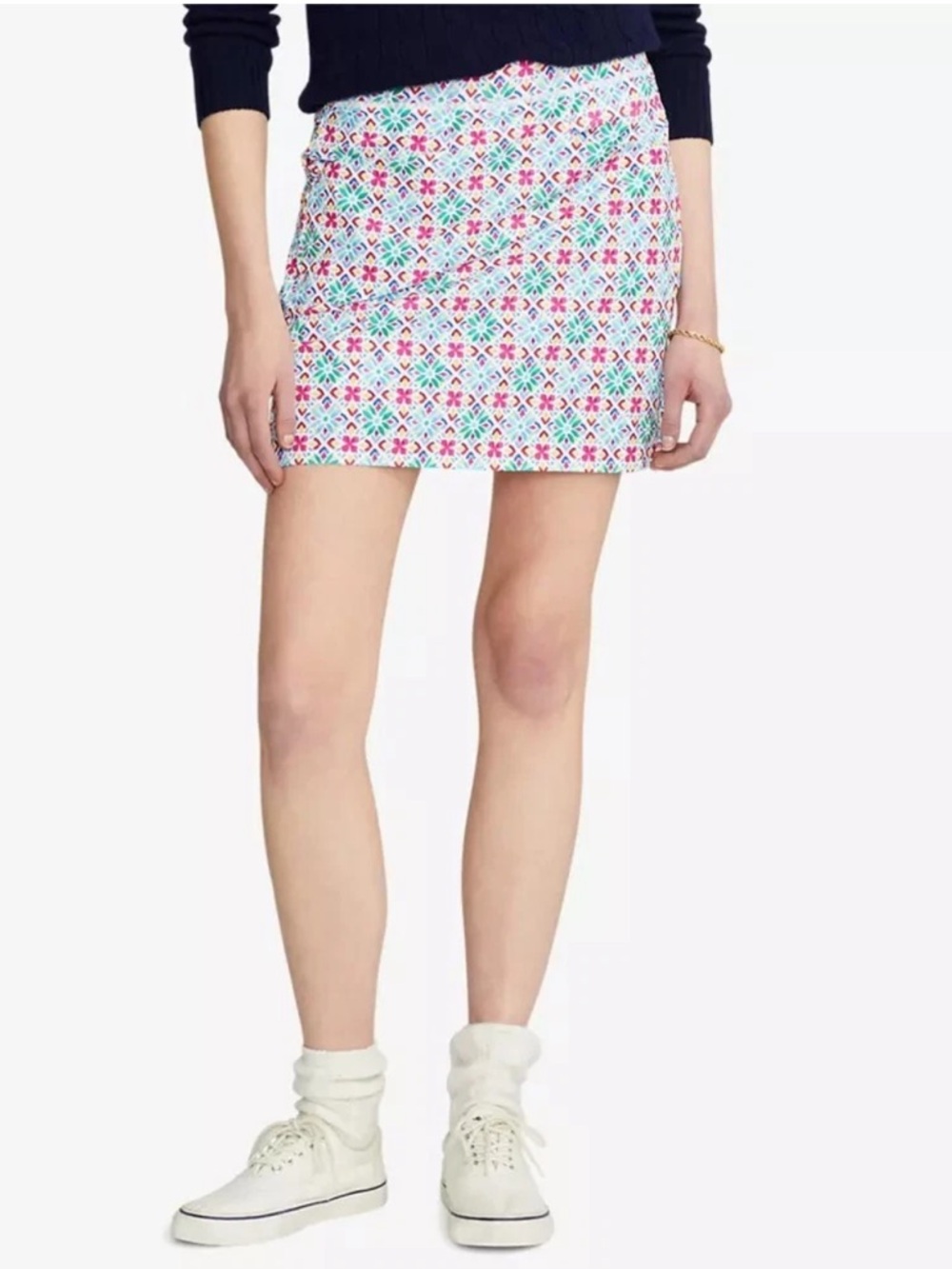 Ralph Lauren RLX GOLF Tile Print Pleated Performance Skort Large Preppy Tennis